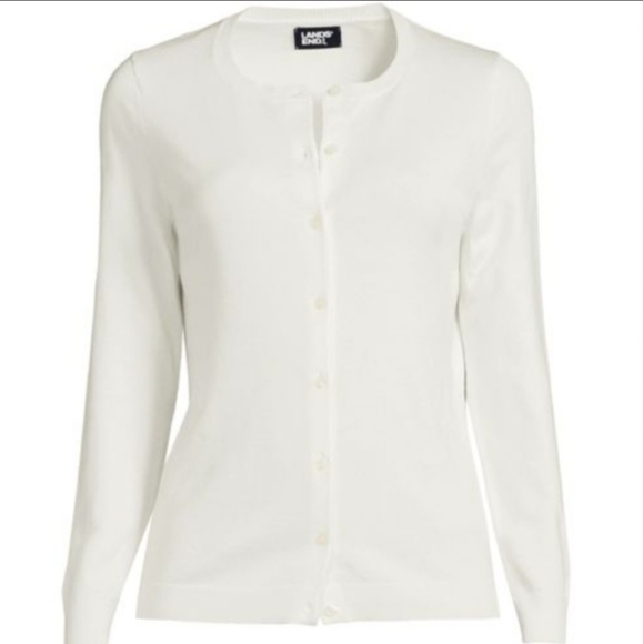 Lands’ End Women’s White Cotton Button-Up Sweater Size XL Full Sleeve - Picture 1 of 5